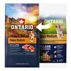Ontario Puppy Medium su ėriena ir rudaisiais ryžiais, sausas maistas šuniukams 6,5 kg — 2 nuotrauka