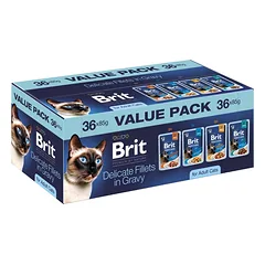 BRIT Premium by Nature Cat Adult Fillets in Gravy Value Pack 36x85 g mėsos ir žuvies filė su padažu, drėgnas kačių maistas