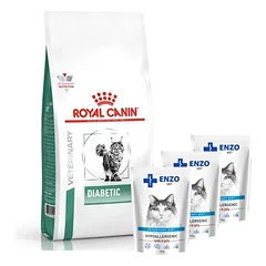 ROYAL CANIN Diabetic DS 46 3,5kg + ENZO VET Hipoalerginiai produktai katėms su ėriena želė 3x100g