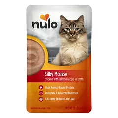 Nulo Silky Mousse konservuotas maistas katėms su vištiena ir lašiša  79g