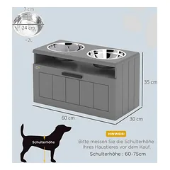 Dubenėliai su stovu PawHut 60x30x35cm., pilkos/sidabrinės spalvos — 3 nuotrauka