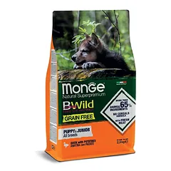 Monge BWild All Breeds Puppy & Junior Duck & Potatoes begrūdis sausas maistas šuniukams