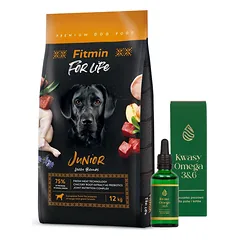 FITMIN For Life Junior Large Breeds 12kg + LAB-V Omega 3 ir 6 riebalų rūgštys bendrai šunų ir kačių sveikatos, kailio ir odos būklei gerinti 100ml