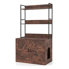 Kačių tualeto spintelė, 3 lentynos, Ruda/juoda, 80 × 48 × 145 cm — 4 nuotrauka