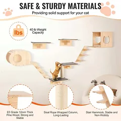Prie sienos tvirtinamos katėms skirtos lentynos ir baldai, 7 vnt., iki 18 kg — 3 nuotrauka