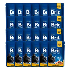 BRIT Premium Cat Adult Mix 48 vnt. po 100 g skonių: lašiša ir upėtakis, jautiena ir žirniai – maisto maišeliai katėms