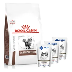 ROYAL CANIN Gastro Intestinal GI 32 400g CAT + ENZO VET Žarnynas su ėriena padaže katėms 3x100g