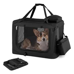 GIANTEX Transportbox Hund Katze 61x43x43cm Oxford 3 Türen Matte