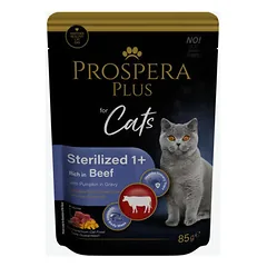 Prospera Plus Cat Sterilized 1+ Rich in Beef with Pumpkin in Gravy 85 g nuotrauka