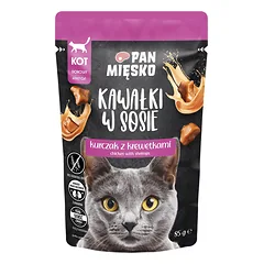 PAN MIĘSKO Gabalėliai padaže Vištiena su krevetėmis 85 g katėms