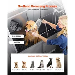 Nerūdijančio plieno šunų plovimo stotelė su rampa ir dušu, 157 cm, dešinės durys — 4 nuotrauka