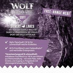 Wolf of Wilderness "Soft - Silvery Lakes" su laisvai auginta vištiena ir antiena – begrūdis sausas maistas šunims, < 1,4 kg — 5 nuotrauka