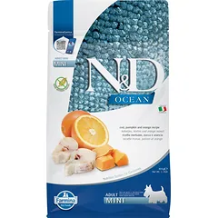 FARMINA N&D Ocean Adult mini codfish, pumpkin and orange 800 g  menkė, moliūgai ir apelsinai