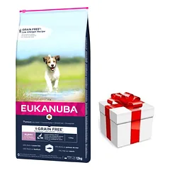 EUKANUBA Puppy&Junior Small/Medium Grain Free 3kg  + STAIGMENA ŠUNIUI