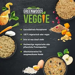 Greenwoods Veggie su varške, kiaušiniu, obuoliu ir brokoliais, drėgnas maistas šunims, 6 x 375 g — 4 nuotrauka