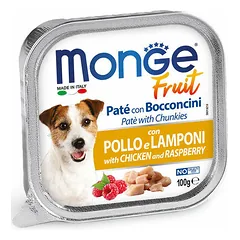 Monge Dog Fruit Pate and Chunkies with Chicken and Raspberry 100 g