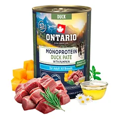 Konservuotas ėdalas šunims - Ontario suaugusiųjų monoproteininis anties paštetas su moliūgais 400 g