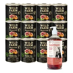 Wild Farm Monoprotein Pork 12x400g hipoalerginis maistas šunims + LAB V Lašišų aliejus šunims ir katėms 1000ml