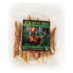 Real Dog Skanėstas Vištienos file ant odos pagaliukų plunksnos 500g