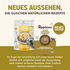 Applaws Taste Toppers padaže, drėgnas maistas šunims, ekonominė pakuotė 24 x 85 g, Huhn, Erbsen, Kürbis & weiße Bohnen — 2 nuotrauka