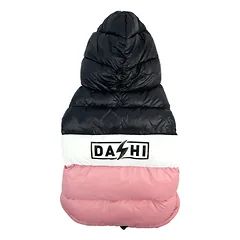 Dashi Stripes rožinė ir juoda anorak - dygsniuota striukė šunims, su gobtuvu, rožinė - juoda