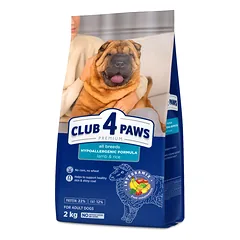 CLUB 4 PAWS Premium su ėriena ir ryžiais suaugusiems visų veislių šunims. Visavertis sausas pašaras