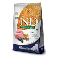 Farmina N&D Dog Low Grain Puppy Medium Maxi mažgraudžių sausasis maistas šuniukams, aviena ir mėlynės, 12 kg