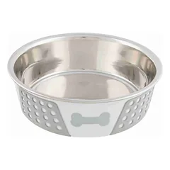 Trixie Stainless Steel Bowl With Silicone Metalinis dubuo šunims su neslystančiu pagrindu, baltas/pilkas, 1.4 l/ø 21 cm
