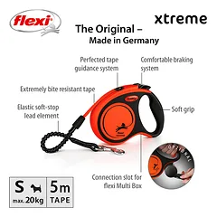 FLEXI pavadėlis šuniui Xtreme S juostinis 5m, oranžinis — 2 nuotrauka