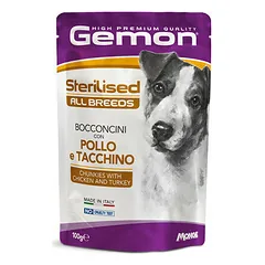 Gemon Dog Pouch All Breeds Sterilised Chunkies with Chicken and Turkey 100 g nuotrauka