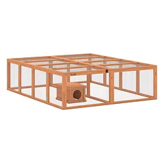 Medinis triušių aptvaras su nameliu, 2–4 nykštukiniams triušiams, 180,4 x 150 x 48 cm, oranžinis