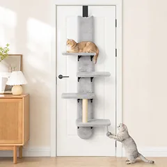 Kačių draskyklė kabinama ant durų, 4 platformų, šviesiai pilka, 144,5 cm — 2 nuotrauka