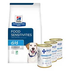 HILL'S PD Prescription Diet Canine d/d Duck and Rice 12kg + ENZO VET Hipoalerginė dieta su kalakutiena šunims 3x400g
