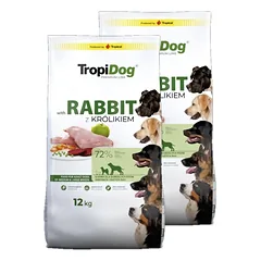 TROPIDOG Premium Premium Adult vidutinių ir didelių veislių šunys, turtingi triušiena ir ryžiais 2x12kg 