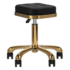 Activ - 1645 Gold Black - auksinė kirpimo kėdė, kvadratinė, su dygsniuota sėdyne, juoda