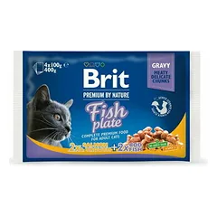 Brit Premium Cat Fish Plate Chunks maišeliai, drėgnas maistas katėms 400 g (4 x 100 g)