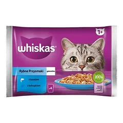 WHISKAS Žuvies delikatesai su lašiša ir tunu drebučiuose 4x85g