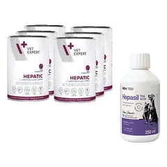 VETEXPERT Veterinary Diet Hepatic Dog 6x400g + Lab-v Hepasil Dog & Cat preparatas šunų ir kačių kepenų veiklai gerinti 250 ml