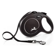 Flexi New Classic M 5m Juoda juostelinė pavadėlė šunims iki 25 kg