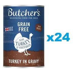 BUTCHER'S Original Recipe in Gravy, šunų maistas, gabalėliai su kalakutiena padaže 24 x 400g