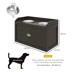 Dubenėliai su stovu PawHut 60x30x36cm., rudos/sidabrinės spalvos — 3 nuotrauka
