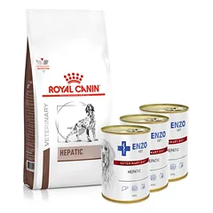 ROYAL CANIN Hepatic HF 16 7kg + ENZO VET Hepatic nuo kepenų ligų šunims 3x400g
