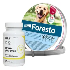ELANCO Foresto Antkaklis šunims virš 8kg + LAB-V Šlapimo pH kontrolė - parama šunims ir katėms, sergantiems struvito akmenlige 45 kapsulės