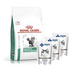 ROYAL CANIN Satiety Support Weight Management SAT 34 6kg + ENZO VET Žarnynas su ėriena padaže katėms 3x100g