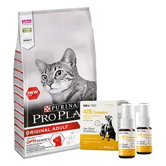 PURINA Pro Plan Original Adult Salmon 10kg + Lab-V ADE Complex - vitaminų A, D ir E kompleksas šunims ir katėms