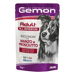 Gemon all breeds adult konservuotas pašaras suaugusiems šunims su jautienos ir kumpio gabalėliais 100g