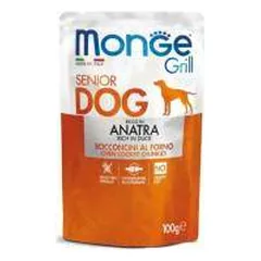 Monge Grill Senior Dog Pouches drėgnas maistas vyresnio amžiaus šunims su antiena, 100 g