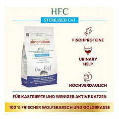 Almo Nature HFC Longevity Sterilized su jūriniu ešeriu ir dorada, sausas maistas katėms — 3 nuotrauka