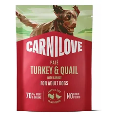 Carnilove Pate Putpelė su geltonu morkų drėgnu maistu šunims su putpelės ir kalakuto mėsa, be grūdų, 300 g