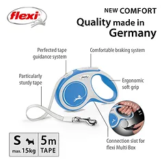 FLEXI pavadėlis šuniui New Comfort S juostinis 5m, žydras — 2 nuotrauka